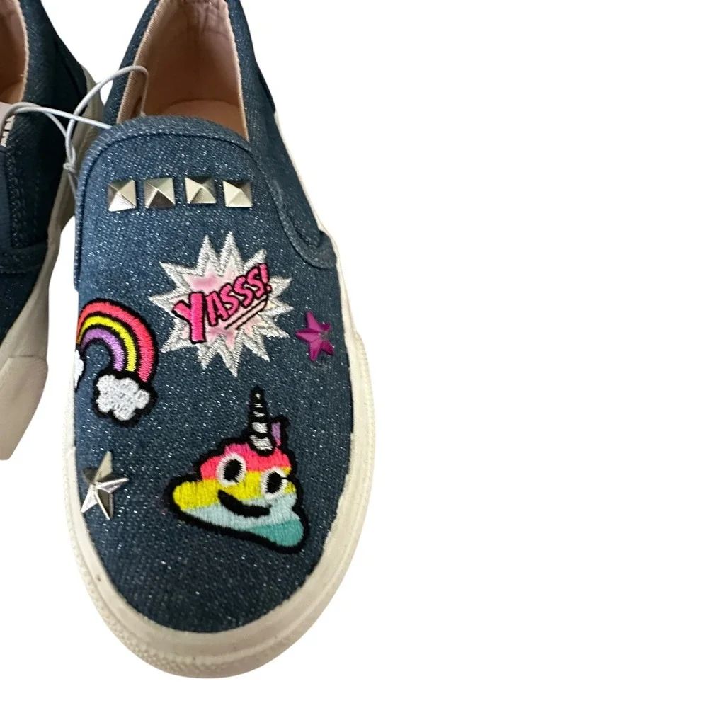 The Children's Place Slip On Sneakers Patches Studded Blue Denim Size 13‎